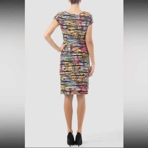 JOSEPH RIBKOFF 12 rainbow stripe wrap look stretch midi dress $259 - Picture 4 of 10
